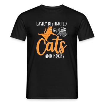 Easily Distracted by Cats And Books - Kittens - Men's T-Shirt - black - Front - AI Model Male 178 light (178cm)