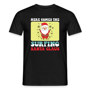 Here comes the Surfing Santa Claus - Christmas - Men's T-Shirt - black - Front - AI Model Male 178 light (178cm)