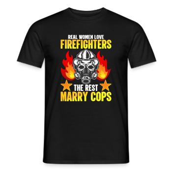 Les vraies femmes aiment les pompiers - plus drôles - T-shirt homme - noir - Devant - AI Model Male 178 light (178cm)