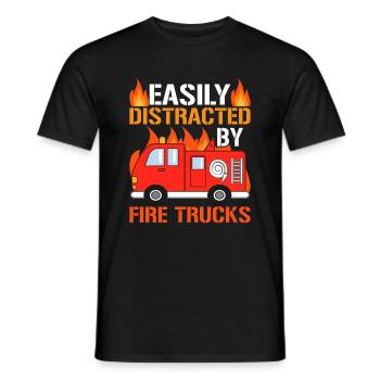 Facilement distrait par les camions de pompiers - Pompiers - T-shirt homme - noir - Devant - AI Model Male 178 light (178cm)