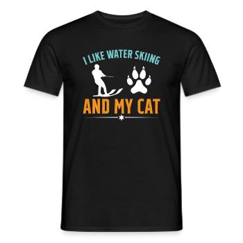I like water skiing and my cat Waterskier - Men's T-Shirt - black - Front - AI Model Male 178 light (178cm)