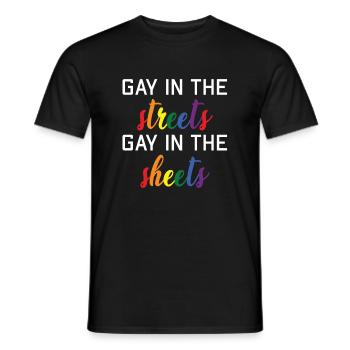 Gay on the street Gay in bed - Men's T-Shirt - black - Front - AI Model Male 178 light (178cm)