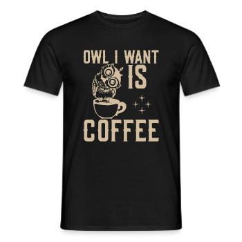Eule Ich Will Kaffee - Männer T-Shirt - Schwarz - Vorne - AI Model Male 178 light (178cm)