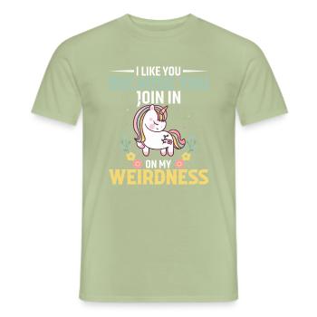Je t’aime parce que tu te joins à mon étrangeté - T-shirt homme - vert sauge - Devant - AI Model Male 178 light (178cm)