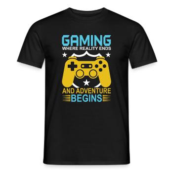 Gaming: Wo die Realität endet und das Abenteuer beginnt. - Männer T-Shirt - Schwarz - Vorne - AI Model Male 178 light (178cm)