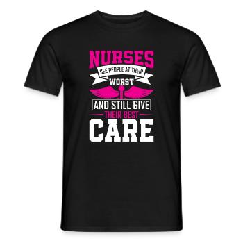 Krankenschwestern sehen Menschen von ihrer schlimmsten Seite und geben trotzdem - Männer T-Shirt - Schwarz - Vorne - AI Model Male 178 light (178cm)