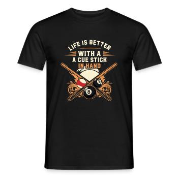 Das Leben ist besser, wenn man einen Queue in der Hand hat. - Männer T-Shirt - Schwarz - Vorne - AI Model Male 178 light (178cm)