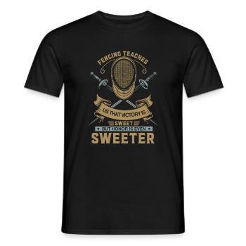 Fechten lehrt uns, dass Sieg süß ist, aber hono - Männer T-Shirt - Schwarz - Vorne - AI Model Male 178 light (178cm)
