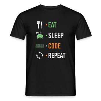 Essen, schlafen, codieren, wiederholen. - Männer T-Shirt - Schwarz - Vorne - AI Model Male 178 light (178cm)