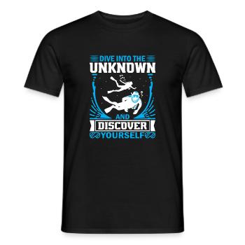 Tauchen Sie ein in das Unbekannte und entdecken Sie sich selbst. - Männer T-Shirt - Schwarz - Vorne - AI Model Male 178 light (178cm)