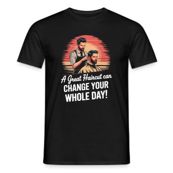 Une belle coupe de cheveux peut changer toute votre journée ! - T-shirt homme - noir - Devant - AI Model Male 178 light (178cm)