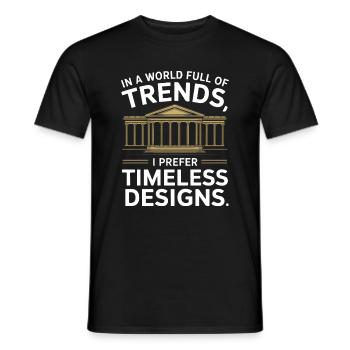 Dans un monde plein de tendances, je privilégie le design intemporel - T-shirt homme - noir - Devant - AI Model Male 178 light (178cm)