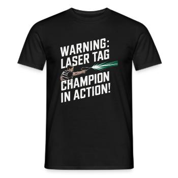 Achtung: Lasertag-Champion in Aktion! - Männer T-Shirt - Schwarz - Vorne - AI Model Male 178 light (178cm)