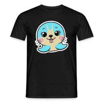 Seehund / Seerobbe -Niedlicher Blick - Blau - Männer T-Shirt - Schwarz - Vorne - AI Model Male 178 light (178cm)