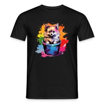 Zwergspitz Niedlicher Pomeranian Hund Farbeimer - Männer T-Shirt - Schwarz - Vorne - AI Model Male 178 light (178cm)