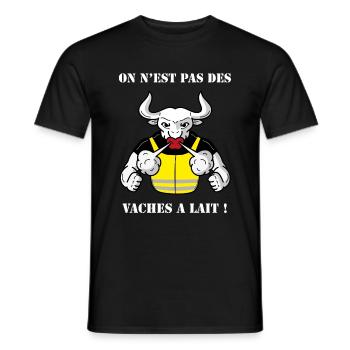 Vache à lait gilet jaune blanc - T-shirt homme - noir - Devant - AI Model Male 178 light (178cm)