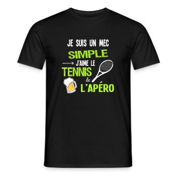 Je suis un mec simple, Humour tennis Apéro - T-shirt homme - noir - Devant - AI Model Male 178 light (178cm)