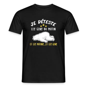 je déteste les gens du matin. Humour fatigue relax - T-shirt homme - noir - Devant - AI Model Male 178 light (178cm)