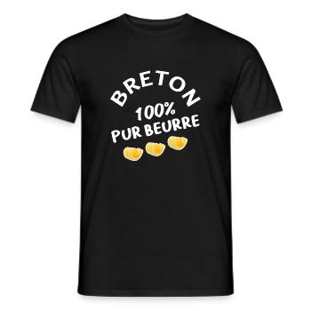 Breton 100 % pur beurre. Humour Bretagne, BZH - T-shirt homme - noir - Devant - AI Model Male 178 light (178cm)