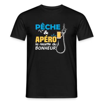 Pêche et apéro, la recette du bonheur humour pêche - T-shirt homme - noir - Devant - AI Model Male 178 light (178cm)