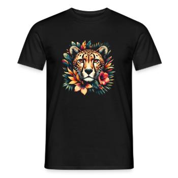 Guépard Fleurs de guépard - T-shirt homme - noir - Devant - AI Model Male 178 light (178cm)