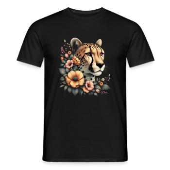Guépard Fleurs de guépard - T-shirt homme - noir - Devant - AI Model Male 178 light (178cm)