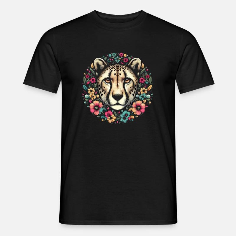 Guépard Fleurs de guépard - T-shirt homme - noir