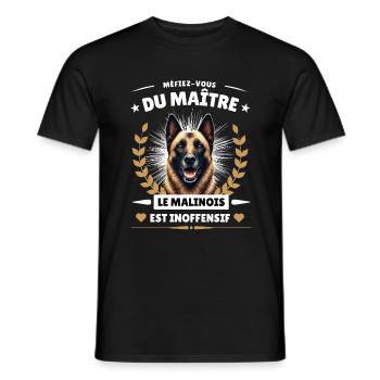 Beware of the master, Malinois is harmless! - Men's T-Shirt - black - Front - AI Model Male 178 light (178cm)