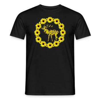 wilder Hirsch mit Sonnenblumen, Sonnenblume blumig - Männer T-Shirt - Schwarz - Vorne - AI Model Male 178 light (178cm)