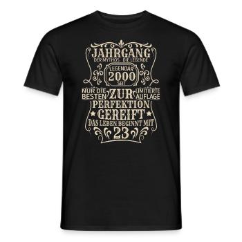 Geburtstagsgeschenk Geboren 2000 23 Jahre - Männer T-Shirt - Schwarz - Vorne - AI Model Male 178 light (178cm)