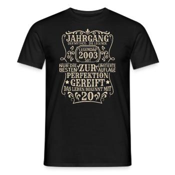 Geburtstagsgeschenk Geboren 2003 20 Jahre - Männer T-Shirt - Schwarz - Vorne - AI Model Male 178 light (178cm)