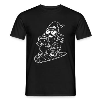 Cooler Zwerg auf fliegendem Joint mit Katze - Männer T-Shirt - Schwarz - Vorne - AI Model Male 178 light (178cm)