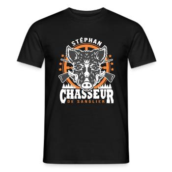 Stéphan chasseur de sanglier Humour Chasse - T-shirt homme - noir - Devant - AI Model Male 178 light (178cm)