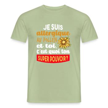 Cadeau humour super pouvoir allergique au pollen - T-shirt homme - vert sauge - Devant - AI Model Male 178 light (178cm)