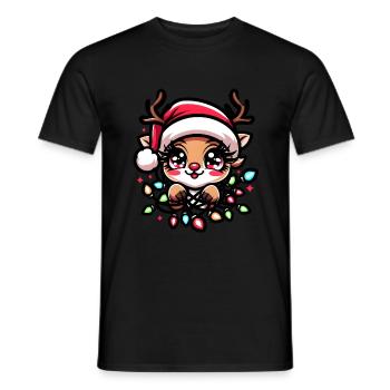 cute reindeer Christmas as a Christmas tree - Men's T-Shirt - black - Front - AI Model Male 178 light (178cm)