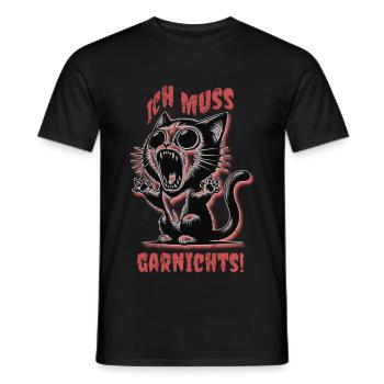 Tiermotiv- T-Shirt- Design- wütende Katze & Spruch - Männer T-Shirt - Schwarz - Vorne - AI Model Male 178 light (178cm)