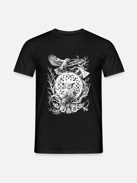 Wikinger, Odins Raben, Hugin und Munin - Männer T-Shirt - Schwarz