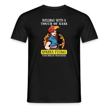 Weibliche Schweißerin Lustige - Männer T-Shirt - Schwarz - Vorne - AI Model Male 178 light (178cm)