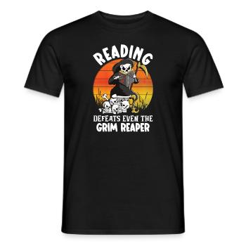 Reading Grim Reaper book lover literature, - Men's T-Shirt - black - Front - AI Model Male 178 light (178cm)