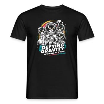 Katze Astronaut Astronomie Äußeres Sonnensystem - Männer T-Shirt - Schwarz - Vorne - AI Model Male 178 light (178cm)