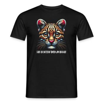 Ozelot Wild Cat Exotic Pets Jungle Big Cat - Männer T-Shirt - Schwarz - Vorne - AI Model Male 178 light (178cm)