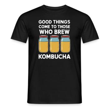 Benefits of Kombucha for Brewer Maker Tea Lover - Men's T-Shirt - black - Front - AI Model Male 178 light (178cm)