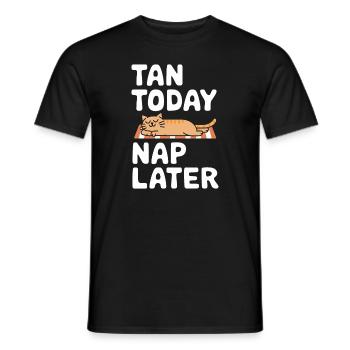 Sunny days with the relaxed cat under the - Men's T-Shirt - black - Front - AI Model Male 178 light (178cm)