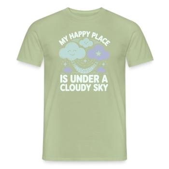 Vue nuageuse, Ciel relaxant, Rêveur - T-shirt homme - vert sauge - Devant - AI Model Male 178 light (178cm)