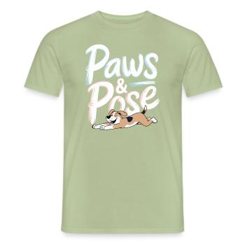 Doga Dog Yoga Bien-être des animaux de compagnie Étirements conscients - T-shirt homme - vert sauge - Devant - AI Model Male 178 light (178cm)