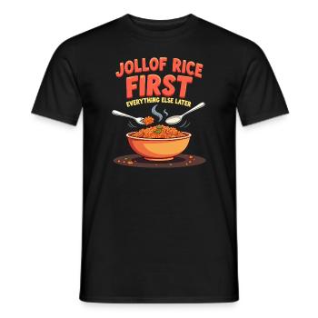 Riz Jollof Cuisine d’Afrique de l’Ouest Nigériane - T-shirt homme - noir - Devant - AI Model Male 178 light (178cm)