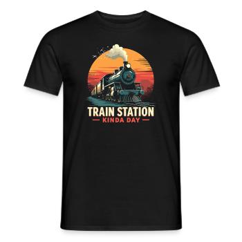 Trajet en train - aventure en locomotive - T-shirt homme - noir - Devant - AI Model Male 178 light (178cm)