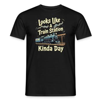 Trajet en train - aventure en locomotive - T-shirt homme - noir - Devant - AI Model Male 178 light (178cm)