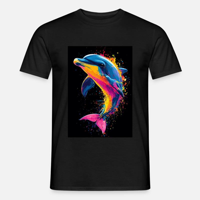 Delfin Pop Art Bunt - Männer T-Shirt - Schwarz