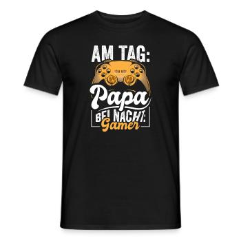 Am Tag Papa bei Nacht Gamer - Männer T-Shirt - Schwarz - Vorne - AI Model Male 178 light (178cm)